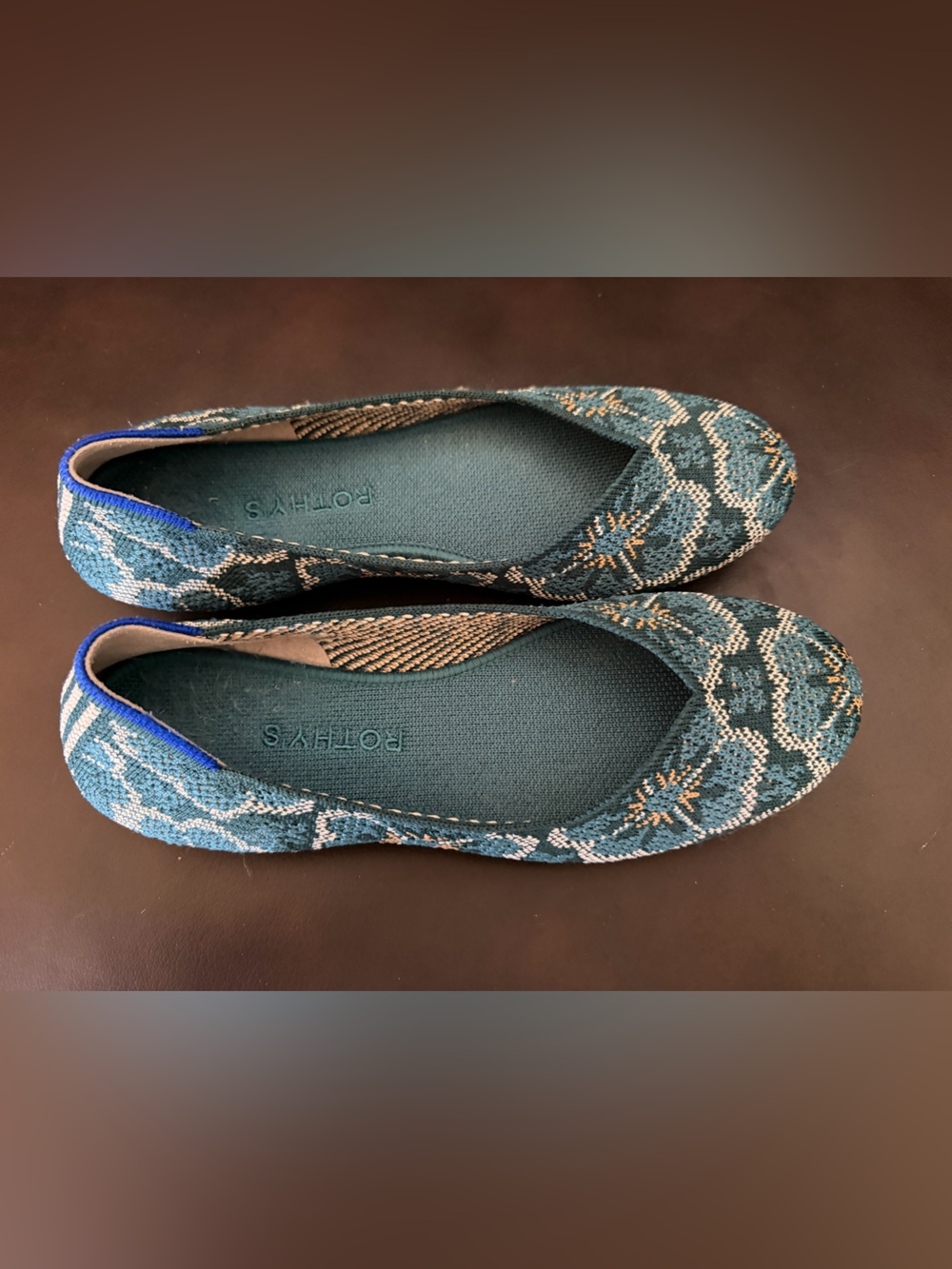 Rothy’s Sea Moss Teal Floral Flats Sz 8 - Picture 3 of 5